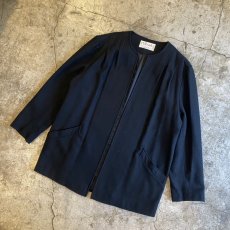 画像4: BLACK COLOR DESIGN NO COLLAR DESIGN WOOL JACKET / Ladies L / MADE IN USA (4)