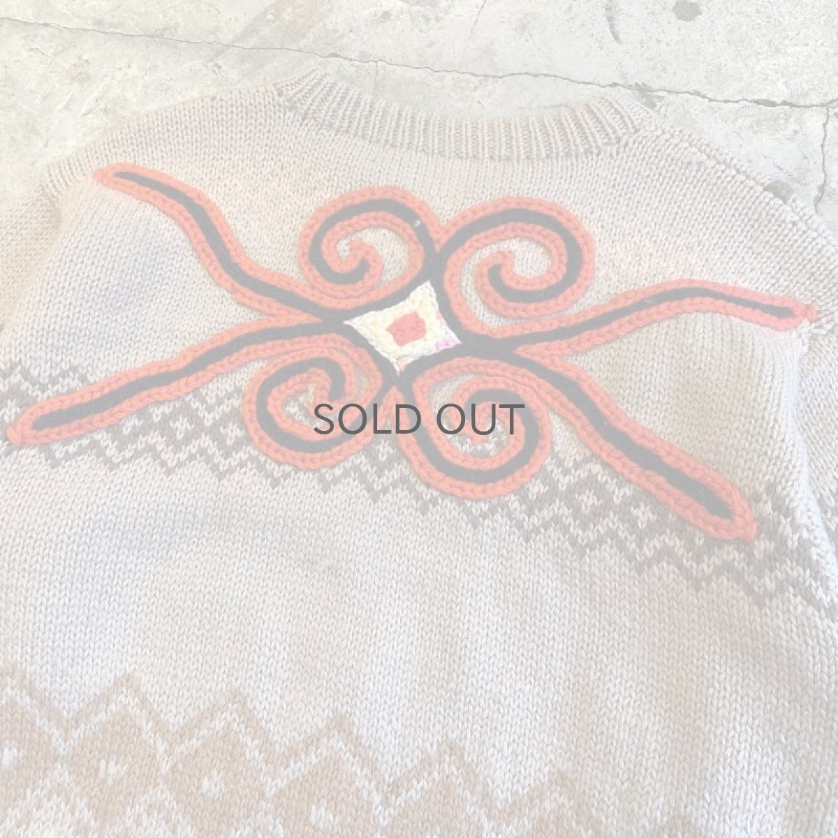 画像7: ALL OVER PATTERN BACK CROCHET DESIGN KNIT SWEATER / Ladies L (7)