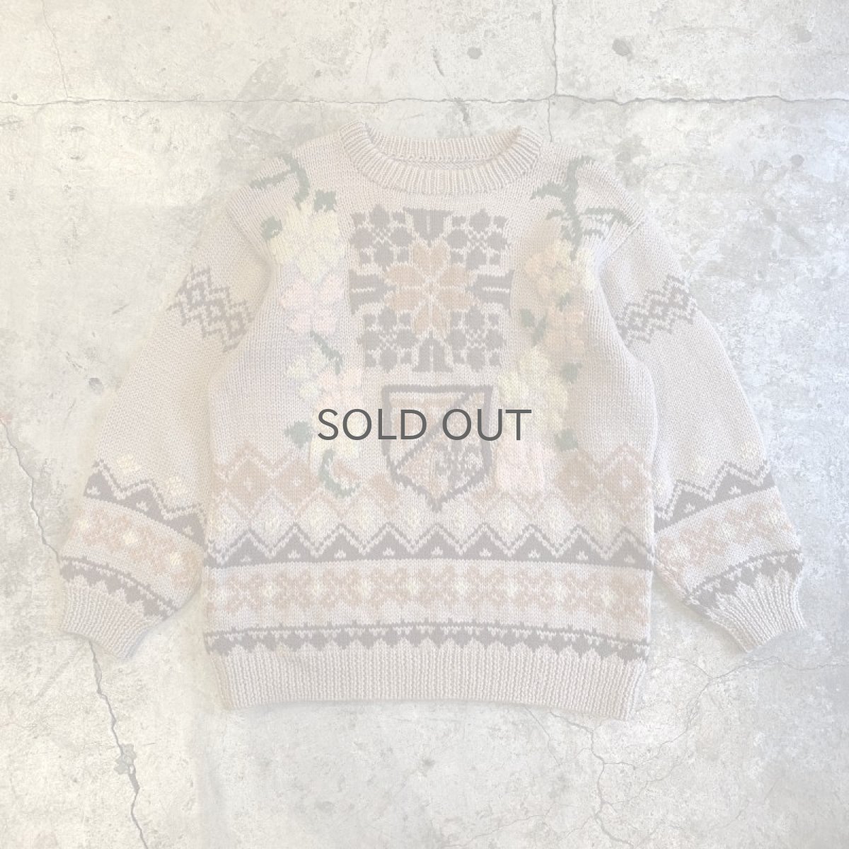 画像1: ALL OVER PATTERN BACK CROCHET DESIGN KNIT SWEATER / Ladies L (1)