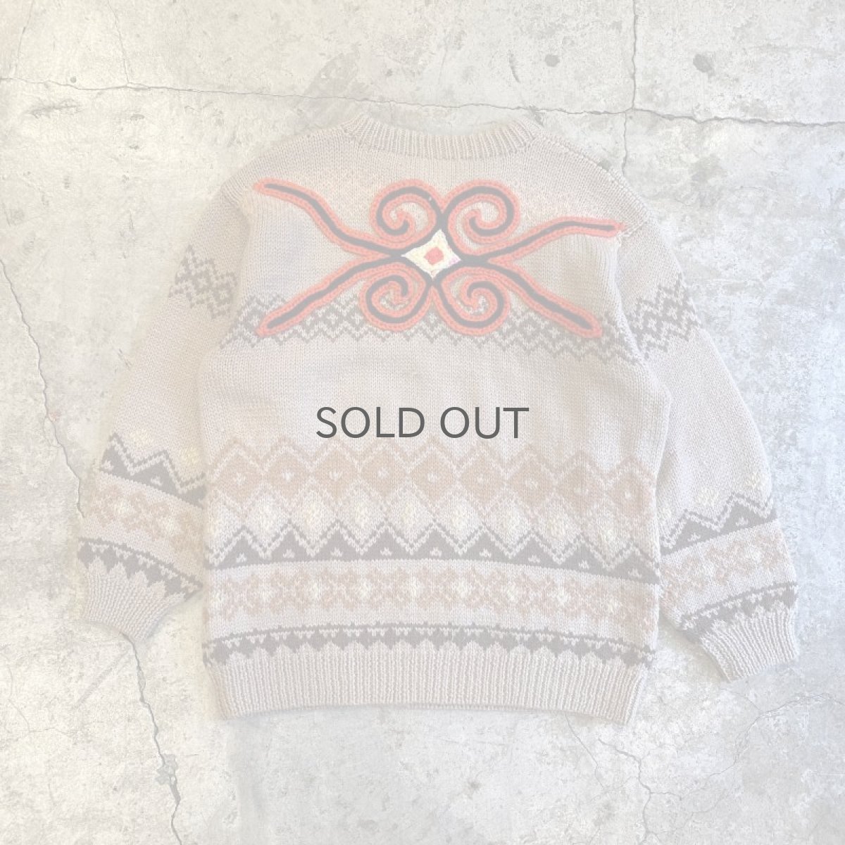 画像2: ALL OVER PATTERN BACK CROCHET DESIGN KNIT SWEATER / Ladies L (2)