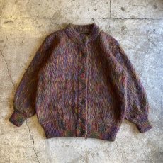 画像1: MIX COLOR MOHAIR DESIGN KNIT CARDIGAN / Ladies L (1)