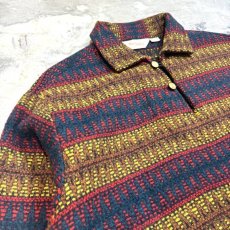 画像3: 50's BORDER PATTERN HALF BUTTON KNIT SWEATER / Mens L (3)