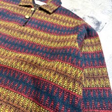 画像4: 50's BORDER PATTERN HALF BUTTON KNIT SWEATER / Mens L (4)