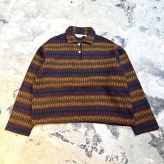 画像1: 50's BORDER PATTERN HALF BUTTON KNIT SWEATER / Mens L (1)