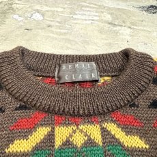 画像10: NATIVE BORDER PATTERN KNIT SWEATER / Mens M (10)