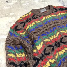 画像3: NATIVE BORDER PATTERN KNIT SWEATER / Mens M (3)