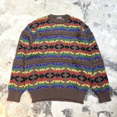 画像1: NATIVE BORDER PATTERN KNIT SWEATER / Mens M (1)