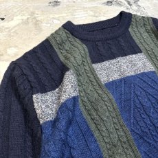 画像3: PANEL KNITTING PATTERN SWEATER / Mens L (3)