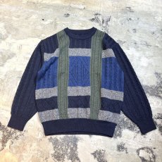 画像1: PANEL KNITTING PATTERN SWEATER / Mens L (1)