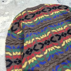 画像9: NATIVE BORDER PATTERN KNIT SWEATER / Mens M (9)