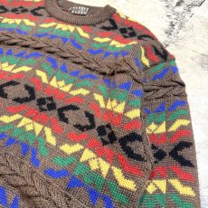 画像4: NATIVE BORDER PATTERN KNIT SWEATER / Mens M (4)