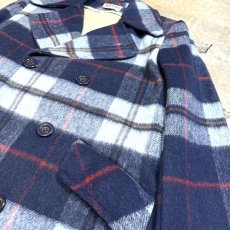 画像4: 60~70's BLUE CHECK PATTERN WOOL MIDDLE COAT / Mens L (4)