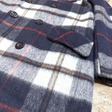 画像6: 60~70's BLUE CHECK PATTERN WOOL MIDDLE COAT / Mens L (6)