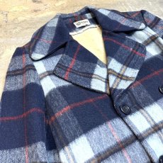 画像3: 60~70's BLUE CHECK PATTERN WOOL MIDDLE COAT / Mens L (3)