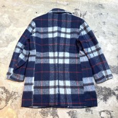 画像2: 60~70's BLUE CHECK PATTERN WOOL MIDDLE COAT / Mens L (2)