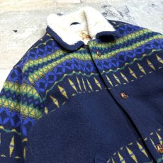 画像3: GEOMETRIC PATTERN NAVY COLOR　WOOL JACKET / Mens XL (3)