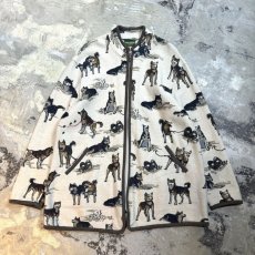 画像1: VARIOUS DOG PATTERN WOOL ZIP UP JACKET / Mens L (1)