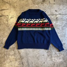 画像1: MIX PATTERN COLOR DESIGN KNIT SWEATER / Ladies L (1)