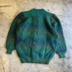 画像2: COLOR DESIGN BORDER PATTERN MOHAIR KNIT CARDIGAN / Ladies L (2)