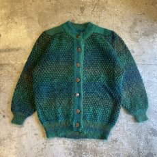 画像1: COLOR DESIGN BORDER PATTERN MOHAIR KNIT CARDIGAN / Ladies L (1)