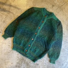 画像4: COLOR DESIGN BORDER PATTERN MOHAIR KNIT CARDIGAN / Ladies L (4)