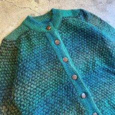 画像3: COLOR DESIGN BORDER PATTERN MOHAIR KNIT CARDIGAN / Ladies L (3)