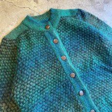 画像3: COLOR DESIGN BORDER PATTERN MOHAIR KNIT CARDIGAN / Ladies L (3)