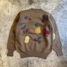 画像2: FRUITS PATTERN THREE DIMENSIONAL CROCHET DESIGN KNIT SWEATER / Ladies M (2)