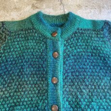 画像6: COLOR DESIGN BORDER PATTERN MOHAIR KNIT CARDIGAN / Ladies L (6)