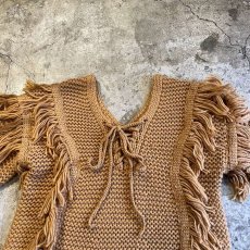 画像8: FRINGE LINE DESIGN V NECK KNIT SWEATER / Ladies M  (8)