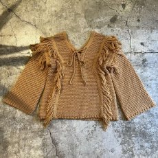 画像1: FRINGE LINE DESIGN V NECK KNIT SWEATER / Ladies M  (1)