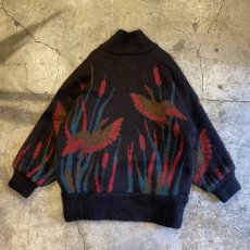 画像2: BIRD PATTERN KNIT DESIGN CARDIGAN / Ladies L (2)