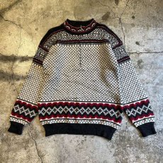 画像1: NORDIC PATTERN HALF ZIP DESIGN KNIT SWEATER / Ladies M (1)