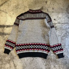 画像2: NORDIC PATTERN HALF ZIP DESIGN KNIT SWEATER / Ladies M (2)