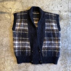 画像1: CHECK PATTERN KNIT DOUBLE DESIGN VEST / Ladies L (1)