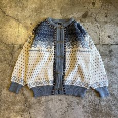 画像1: ALL OVER NORDIC PATTERN HOOK UP DESIGN KNIT CARDIGAN / Ladies M(S) (1)