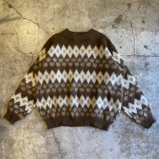 画像1: OLD DESIGN ALL OVER PATTERN ICELANDIC WOOL KNIT SWEATER / Ladies M(L) / MADE IN ICELAND  (1)