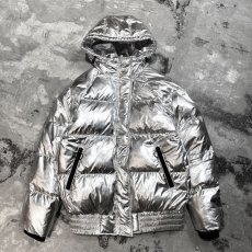 画像1: METALLIC SILVER COLOR HOODIE DOWN JACKET / Mens XXS(M) (1)