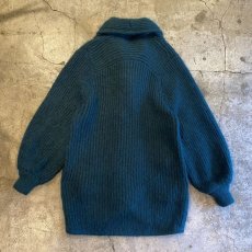 画像2: GREEN COLOR PATTERN LONG DOUBLE DESIGN KNIT CARDIGAN / Ladies L (2)