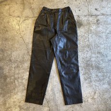 画像1: LEATHER BLACK COLOR SIDE ELASTIC WAIST DESIGN TAPERED PANTS / W22~W26 (1)