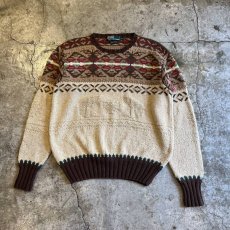 画像1: 【RALPH LAUREN】ALL OVER NATIVE PATTERN COTTON KNIT SWEATER / Ladies M(160) (1)