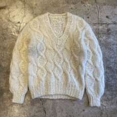 画像1: V NECK DESIGN MOHAIR KNIT BIG SWEATER / Ladies L (1)