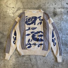 画像1: 90's【Yves Saint Laurent】ALL OVER PATTERN COTTON KNIT SWEATER / Ladies L (1)