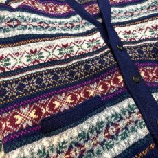 画像5: BORDER NORDIC PATTERN KNITTING CARDIGAN / Mens L (5)