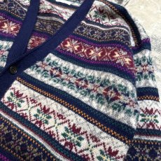 画像4: BORDER NORDIC PATTERN KNITTING CARDIGAN / Mens L (4)