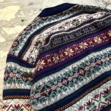 画像9: BORDER NORDIC PATTERN KNITTING CARDIGAN / Mens L (9)