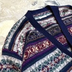 画像3: BORDER NORDIC PATTERN KNITTING CARDIGAN / Mens L (3)