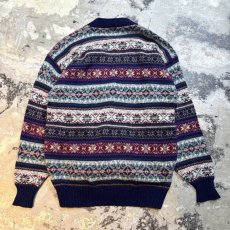 画像2: BORDER NORDIC PATTERN KNITTING CARDIGAN / Mens L (2)