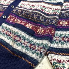 画像6: BORDER NORDIC PATTERN KNITTING CARDIGAN / Mens L (6)