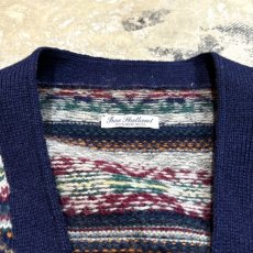 画像10: BORDER NORDIC PATTERN KNITTING CARDIGAN / Mens L (10)